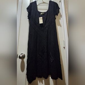 Holy Clothing Embroidered Black Mini Dress XL
